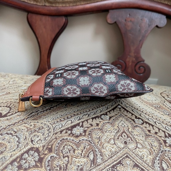 Kate Spade Flower Monogram Sutton Zip Top Pouch Brown Black Coated Canvas - Picture 5 of 9